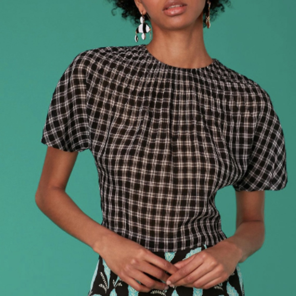 DVF Short-Sleeve Pin Tuck Crop Blouse